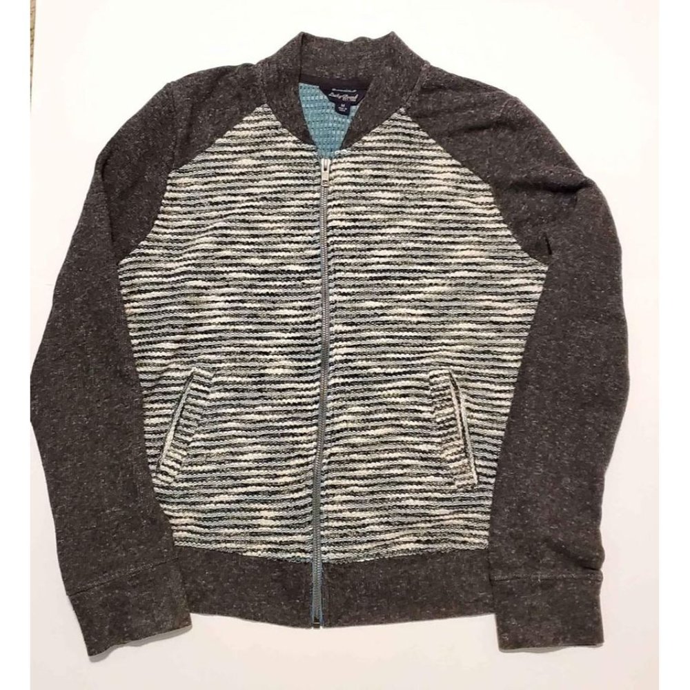 Lucky Brand Women's Medium Textured Full Zip Mixed Knit Sweater Jacket
